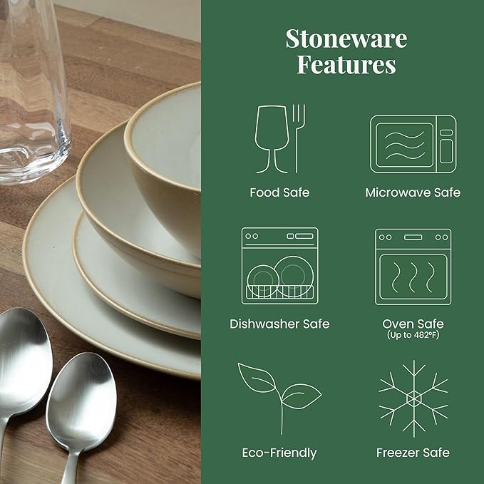 Larder & Vine Ceramic Stoneware Dinnerware 16-Piece Set, 4 Place Settings (Sand)