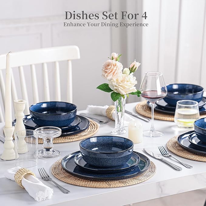 Dinner Plates Set of 4: Ceramic 10.7 Inch Handmade Reactive Glaze Stoneware Plates for kitchen, Modern Dinnerware Plates, Microwave & Dishwasher Safe, Scratch Resistant (Blue)