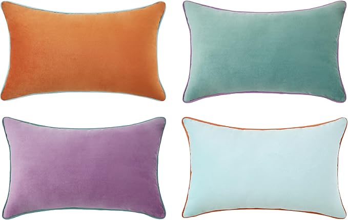 MONDAY MOOSE Decorative Throw Pillow Covers Cushion Cases, Set of 4 Soft Velvet Modern Double-Sided Designs, Mix and Match for Home Decor, Pillow Inserts Not Included (12x20 inch, Purple/Teal)
