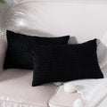 Corduroy Decorative Throw Pillow Covers 12x20 Inch Set of 2, Soft Striped Boho Couch Pillow Covers Modern Farmhouse Home Decor for Sofa Living Room Bed Neutral Black