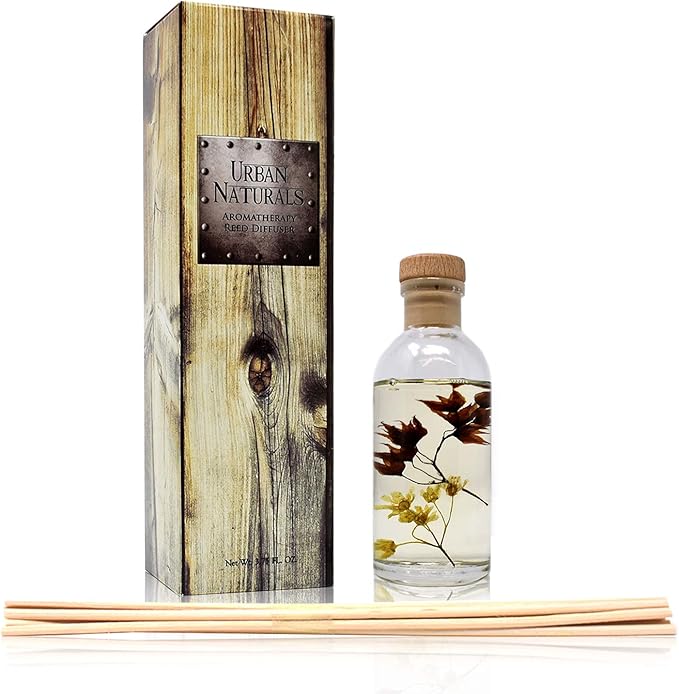 Urban Naturals Vanilla Woods Reed Diffuser Scent Sticks Gift Set | Smoked Vanilla Bean, Tonka Bean, Birchwood & Sandalwood | Light Woodsy Scent Made with Essential Oils & Real Botanical Pieces