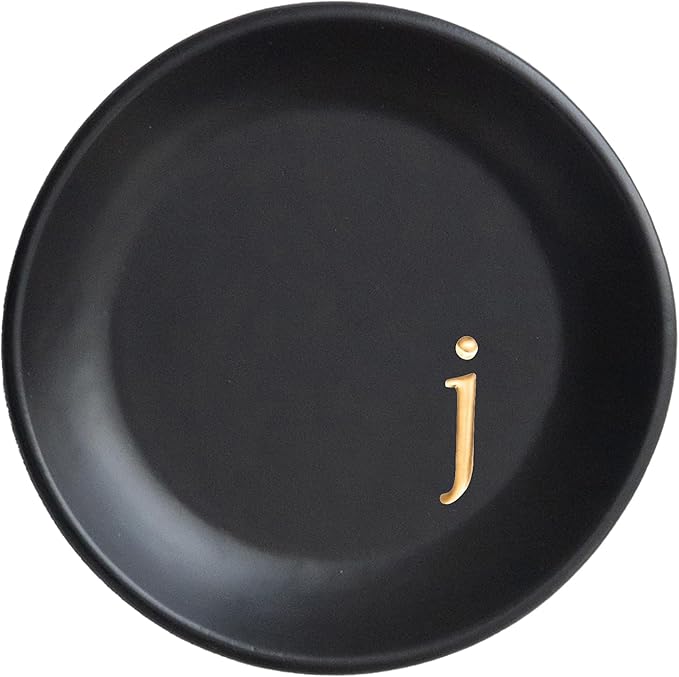 COLLECTIVE HOME - Ceramic Jewelry Tray, Decorative Trinket Dish for Rings Earrings Necklaces Bracelet Watch Keys, Birthday Mother's Day Christmas Gift for Women, 4.75", Black Surface (j)