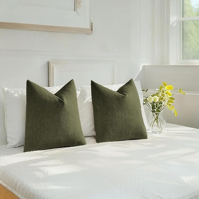 HAUSSY Moss Green Throw Pillow Covers 12x20 Inch Set of 2,Boho Decorative Faux Linen Lumber Throw Pillows Cozy Farmhouse Accent Cushion Covers,Home Decor for Couch Sofa Bed Living Room