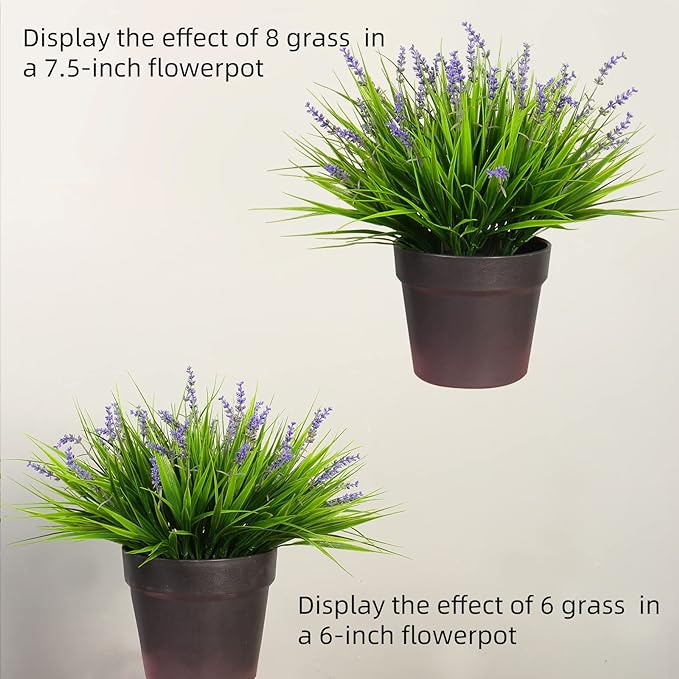 Faux Plants Outdoor 24 Bundles Fake Monkey Grass Artificial Plastic Purple Flowers Outside Flor Fade Resistant Realistic for Planter Porch Patio Decor(24 Bundles Purple Monkey Grasses)