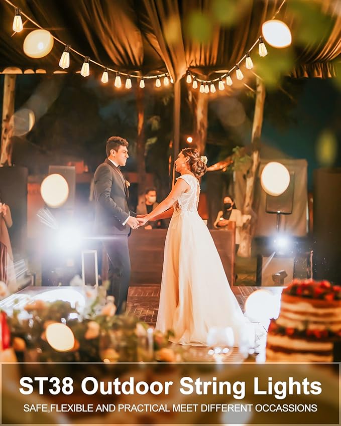 Lightdot 300FT Outdoor String Lights, LED Bistro String Lights with Shatterproof ST38 Vintage Bulbs, 2200K Dimmable, Waterproof Hanging Lights for Porch, Deck, Garden, Backyard, Balcony - ETL Listed