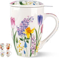 GBHOME Tea Mug with Infuser and Lid, 18 Ounce Large Ceramic Loose Leaf Cup, Microwave, Dishwasher Safe, Perfect for Tea Lovers
