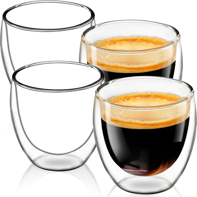 Espresso Cups Set of 4, 5 OZ Expresso Shots Glass Cup, Double Walled Glass Coffee Mugs, Espresso Machine Accessories,Insulated Clear Espresso Shot Glasses Cups,Water Won't Enter Between Double Walls