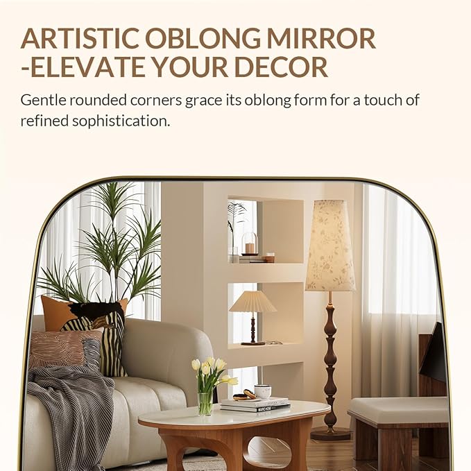 ANDY STAR 24x40” Gold Bathroom Mirror, Oblong Brass Mirror with Stainless Steel Metal Frame, Brushed Gold Oval Vanity Mirror for Over Sink, Modern Anti Rust Wall Mounted