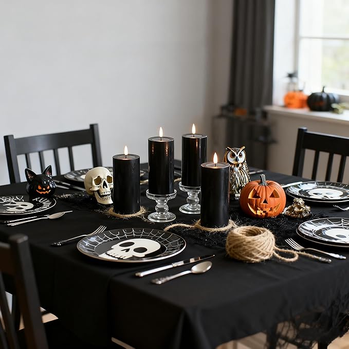 4 Packs Flameless Candles, Black Battery Operated Candles, Black Halloween LED Candles, Real Wax Flickering Candlelights with Remote for Home Fall Halloween Christmas Party Candelabra