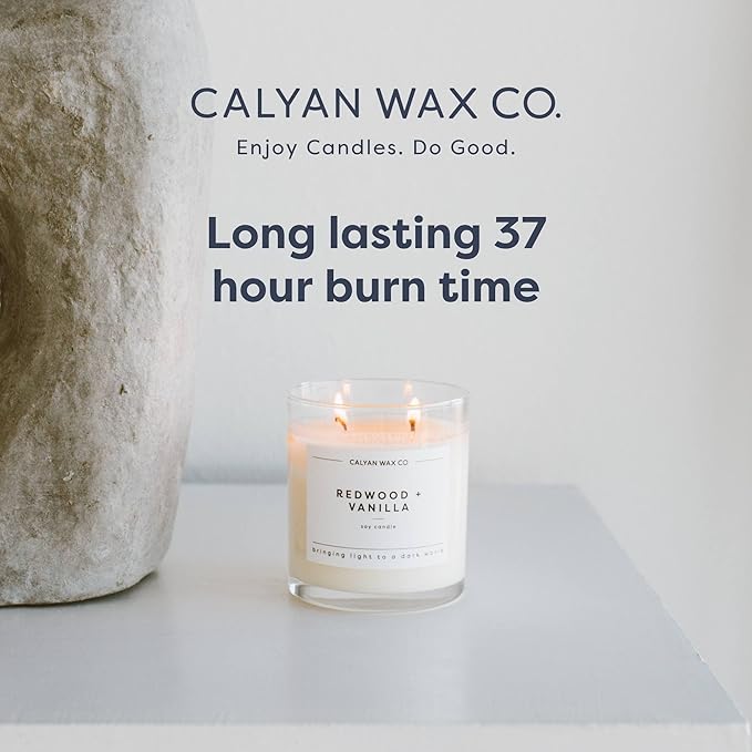 Calyan Wax Co. 2 Wick Candle, Oakmoss + Amber Scented Candle, 37 Hour Burn Time, Aromatherapy Soy Candles, Non Toxic & Vegan Soy Wax, Glass Tumbler Scented Candles, 8.8oz