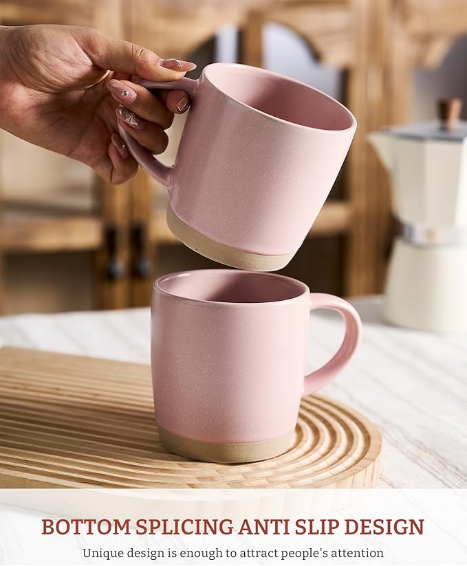 famiware Coffee Mugs Set of 6, Milkyway 13 oz Mug Set, Ceramic Cup Set with Handle for Coffee, Tea, Cocoa, Milk, Light Pink