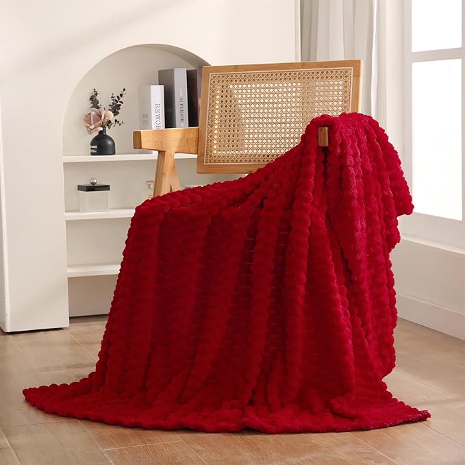 Red Throw Blanket 50"×60" inches Gifts for Mom Fuzzy 3D Jacquard Decorative Flannel Fleece Super Soft Plush Cozy Blanket for Couch Sofa Chair Lightweight