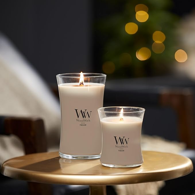 WoodWick Medium Hourglass Candle Fireside Scent Premium Soy Blend Wax Crackles as it Burns Perfect for Gifting 9.7oz