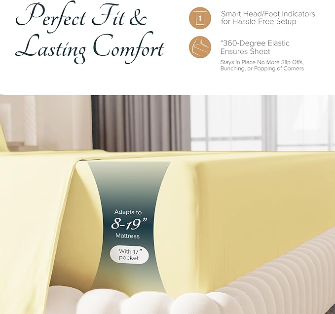 Carressa Linen 100% Egyptian Cotton Queen Sheet Set - Luxury 1500 High Thread Count Egyptian Cotton Sheets Queen Size (4 PC, Beige), Silky Soft, Cooling, 17" Deep Pocket Sateen Weave Hotel Bedding
