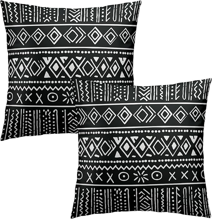 Black Tribal Throw Pillow Covers - Boho Aztec Pillow Covers 20x20 Stripe Ethnic Pillow Cases Set of 2 African Cushion Covers for Chair Couch Home Outdoor
