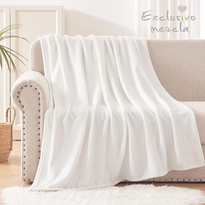 Exclusivo Mezcla Extra Large Fleece Throw Blanket for Couch, Sofa, 300GSM Super Soft and Warm Blankets, Pure White Throw All Season Use, Cozy, Plush, Lightweight, 50x70 Inches