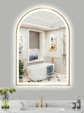 Gold Arch Mirror with Lights, 24x36 Inch Led Mirror for Bathroom, Wall-Mounted Mirror with Anti-Fog, Memory Function, 3 Color Temperature, Dimmable Led Bathroom Mirror