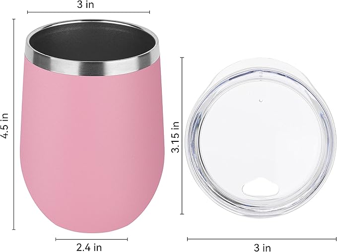 DOMICARE Stainless Steel Wine Tumbler Bulk with Lid, Personalized Insulated Tumblers Set, 12oz Travel Coffee Cups Pack of 4, Pink