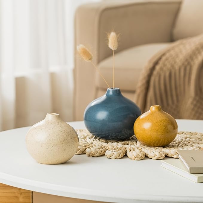 Ceramic Vase Set of 3,Small Vase for Home Decor,Mini Flower Vase, Decorative Vase for Table Living Room,Bedroom, Kitchen, Bathroom, Bookshelf