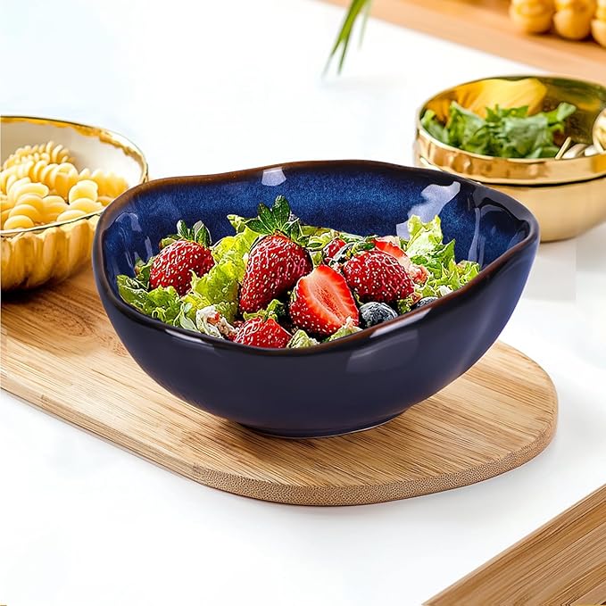 8" Blue Ceramic Decorative Bowl, Ceramic Fruit Bowl, Key Bowl for Entryway Table, Candy Dishes, Fruit Bowl for Kitchen Counter, Blue Small Jewelry Trinket Dish for Bedroom, Bedside Table, Living Room