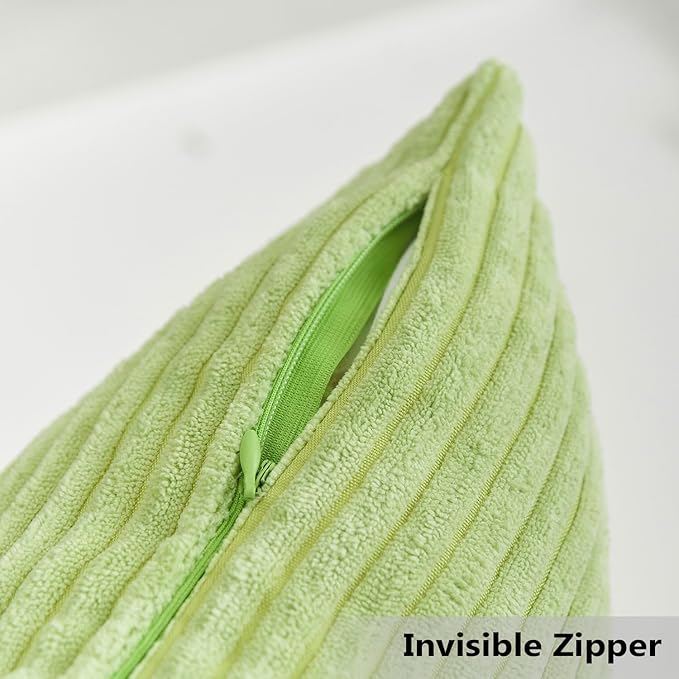 Home Brilliant Throw Pillow Covers 18x18 Set of 2 Super Soft Corduroy Striped Spring Pillow Covers Decor Cushion Covers for Couch Bedroom Decor, 18 x 18 inch, Apple Green