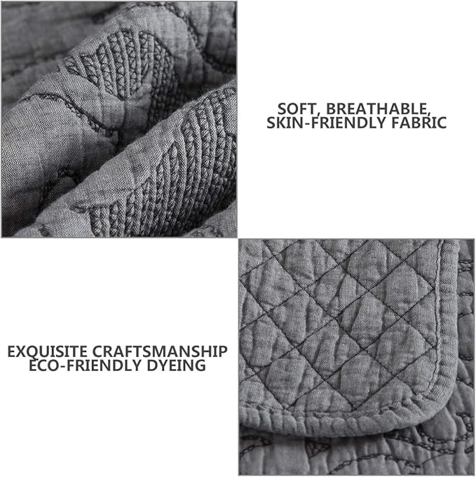Travan 3-Piece King Quilt Set Quilted Bedspread Oversized Microfiber Lightweight Bedspread Coverlet Set with Shams Bedding Set for All Season, Grey, King