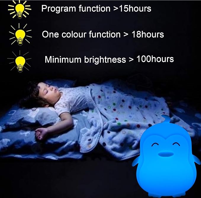 Large Penguin Night Lights for Babies Bedroom Light, lamp Kids, Toddler Nursery lamp Soft Decorative Lamps - Break Resistant, Eye Caring, Adjustable Brightness & Color, Time Setting - Large