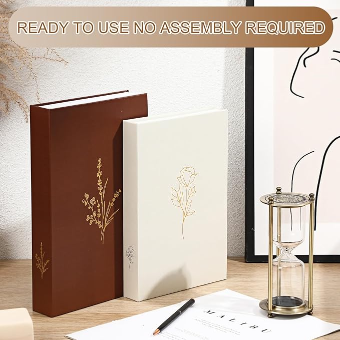 Set of 2 Decorative Books Boxes, Faux Books Stacked for Decoration for Coffee Tables Modern Home Bookshelves Decor, Fake Fashion Photo Storage Boxes(Beige Terracotta)