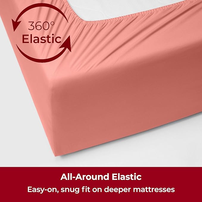 Mellanni Extra Deep Full Sheets - 4 PC Iconic Collection Bedding - Hotel Luxury, Ultra Soft, Cooling Bed Sheets - Wrinkle, Fade, Stain Resistant (Full, Coral)