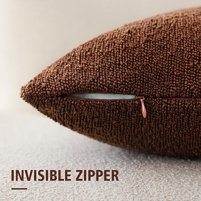 Foindtower Decorative Textured Boucle Throw Pillow Covers Accent Solid Pillow Cases Neutral Soft Cozy Couch Cushion Case for Chair Sofa Bedroom Living Room Home Decor 22x22 Inch,1PC,Red Taupe