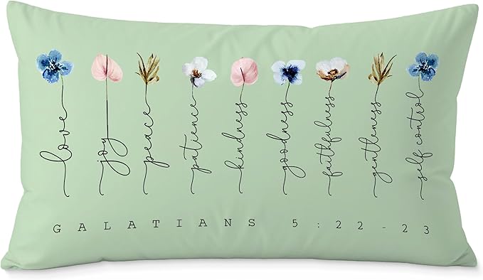 Fruit of The Spirit Bible Verse Pillow Covers 12x20, Boho Floral Christian Throw Pillow Covers for Home Office Church Decor, Christian Gifts for Women, Faith Based Gifts(Green)