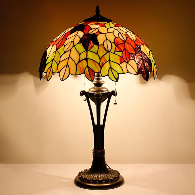 Tiffany Table Lamp Maple Leaf Stained Glass Desk Lamp 16X16X24 Inches Reading Light