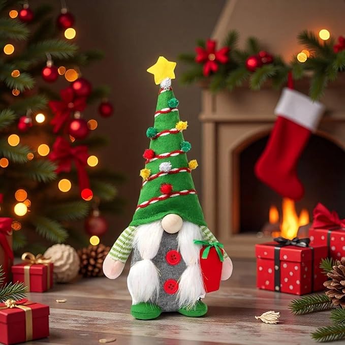 Christmas Gnomes Plush Decoration,Gnome Plush Christmas Decoration Handmade Swedish Dwarf Scandinavian Tomte Elf Gnomes for Home Office Table Decor,Green