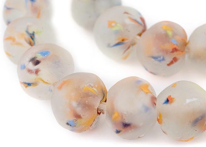 Jumbo Recycled Glass Beads, 21–25mm – African Sea Glass for Wall Hangings, Coffee Table Decor, Shelf Styling, and Home Accents – (Rainbow Speckled) – The Bead Chest
