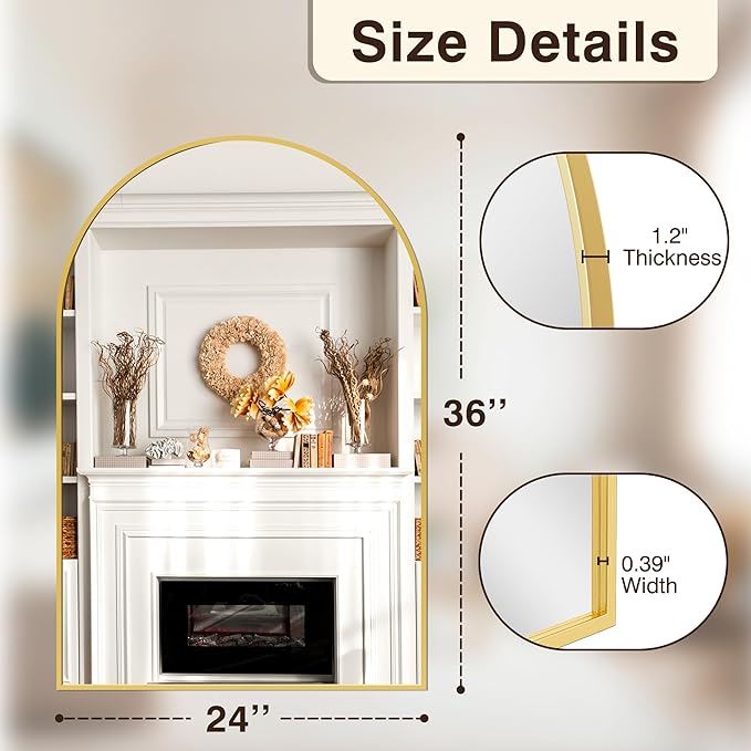FICTOR Bathroom Vanity Mirror for Wall,2 Pack 24”x36” Arched Metal Framed Bathroom Mirror for Over Sink, Entryway, Living Room,Bedroom(Gold)