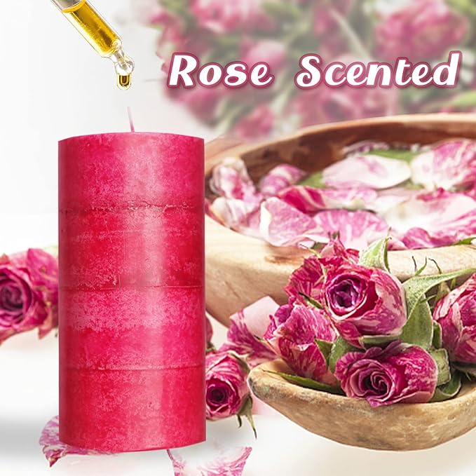 Red Scented Candles 3x6 inch Rose Scent Birthday Luxury Romantic 4 Layer Hand Poured Long Lasting Pillar Large Candles Gift Set for Home Table Dinner Wedding Christmas Decorations - 3 Pack