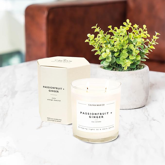 Calyan Wax Co. 2 Wick Candle, Rosewood + Amber Scented Candle, 37 Hour Burn Time, Aromatherapy Soy Candles, Non Toxic & Vegan Soy Wax, Glass Tumbler Scented Candles, 8.8oz