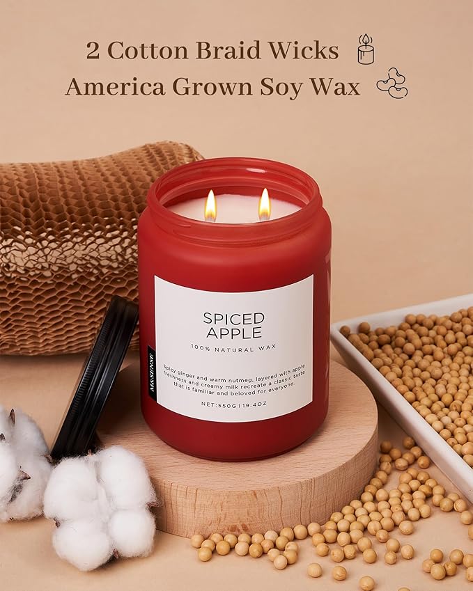 M&SENSE Spiced Apple Scented Candles for Home Natural Soy Wax 19.4oz 110 Hours Large Long Lasting Highly Scented Classic Christmas Holiday 2 Wicks Candle Gift Home Decor