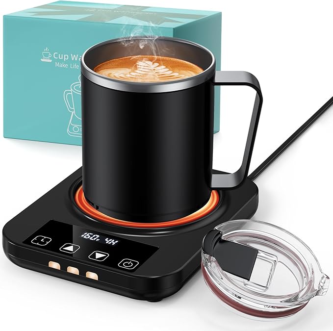 Coffee Mug Warmer & Mug Set for Desk, 36W Electric Coffee Cup Warmer with 16oz Cup, 9 Temp Settings Auto Shut Off Heated Mug Plate for Home Office Desk Accessories, Gifts for Coffee Lovers, Black