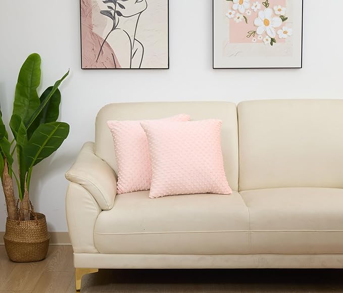 2 Packs Throw Pillow Covers, Neutral Decorative Couch Pillow Cover for Living Room Bed Sofa Rustic Farmhouse Boho Home Decor, Soft Plush Cushion Case Slipcover (Light Pink, 18"x 18")