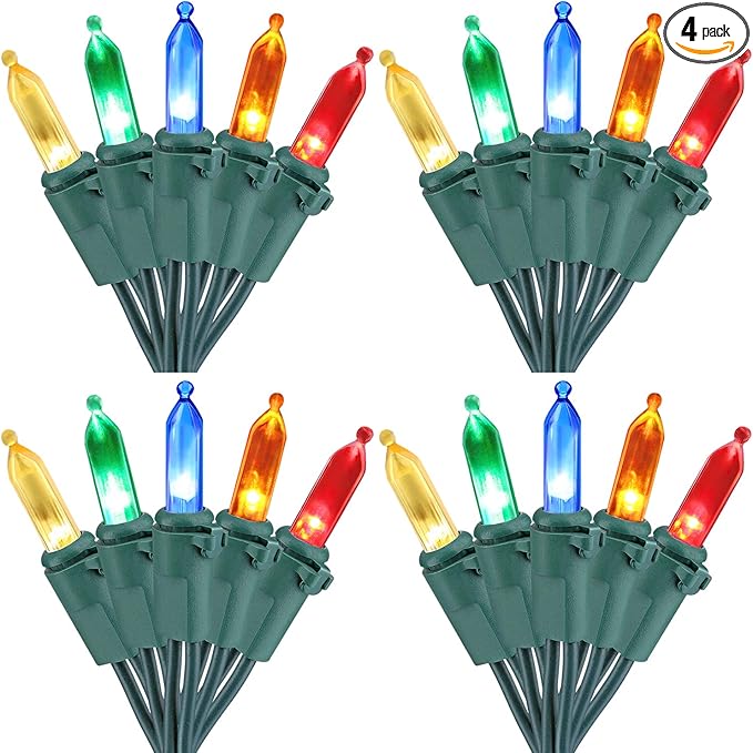 Brizled 4 Pack Color Christmas Lights, 33ft 100 LED Christmas String Lights, 120V UL Certified Multicolor Xmas Tree Light Plugin Mini Xmas Light for Indoor Outdoor Tree Party Home Wedding Decorations