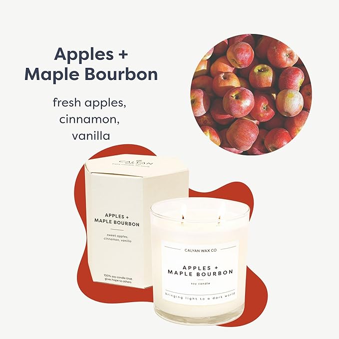 Calyan Wax Co. 2 Wick Candle, Apples + Maple Bourbon Scented Candle, 37 Hour Burn Time, Aromatherapy Soy Candles, Non Toxic & Vegan Soy Wax, Glass Tumbler Scented Candles, 8.8oz