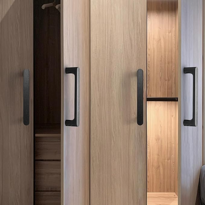 Black Round 7-1/2in 6 pcs Wooden Drawer Pulls Handle pulls for cabinets Kitchen Cabinet Drawer pulls Cabinet Door Pull