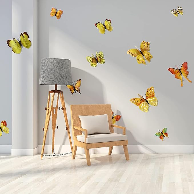 Butterfly Wall Decor 24/48 PCS, 3D Butterflies Stickers for Party Decorations with Magnets (Gold, 48)