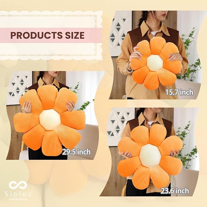 Sioloc Flower Pillow,Flower Shaped Throw Pillow Butt Cushion Flower Floor Pillow,Seating Cushion,Cute Room Decor & Plush Pillow for Bedroom Sofa Chair(Orange,23.6")