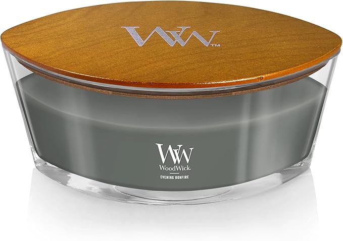 WoodWick Ellipse Scented Candle Evening Bonfire 16oz Up to 50 Hours Burn Time Gray