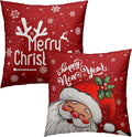 Red Christmas Santa Pillow Covers - Happy New Year Throw Pillow Covers 20x20 Set of 2 Xmas Pillow Cases Winter Snowflake Cushion Cases for Sofa Couch Home