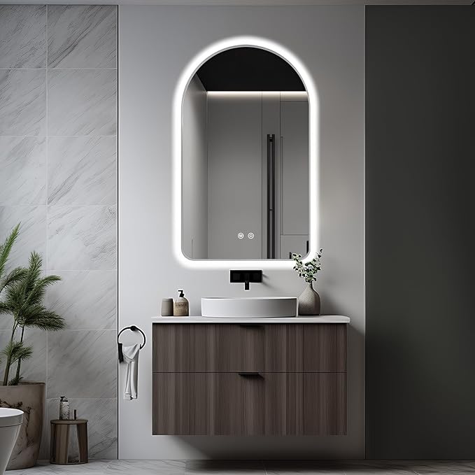 Arched LED Bathroom Mirror, 40"x24" Silver Framed Arch Backlit Mirror with Lights, Lighted Vanity Mirror for Wall, Anti-Fog, 3 Colors, Dimmable, Adjustable Brightness, Waterproof, UL Listed