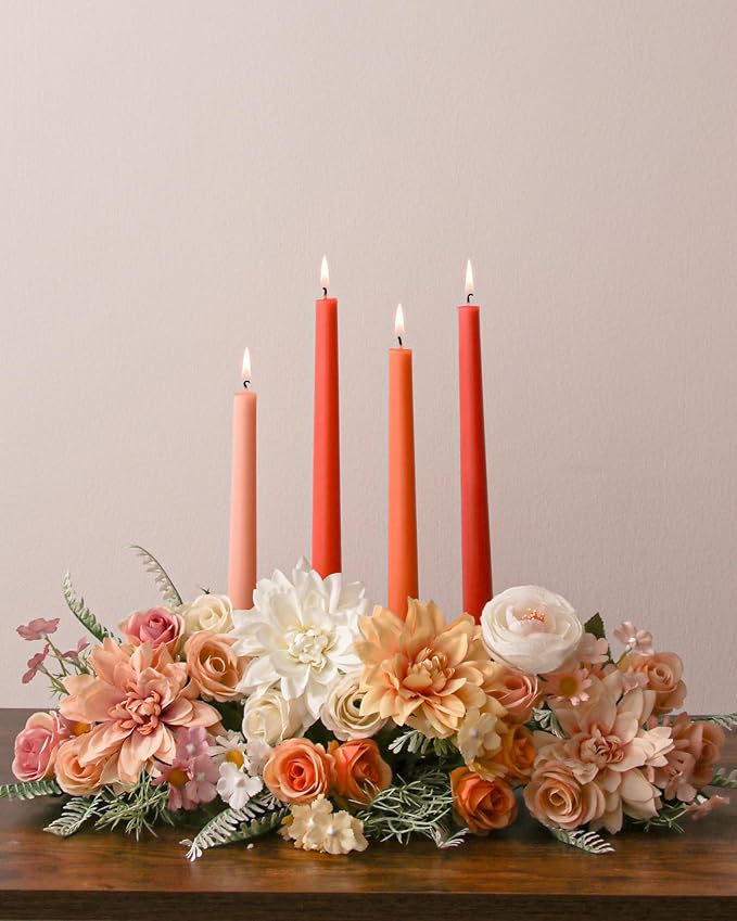 Viyffo Taper Candles 10 Inch Orange Set of 4 Unscented, Dripless, Smokeless Long Tall Tapered Candlesticks Wedding Home Decor Dinner Natural Color Series