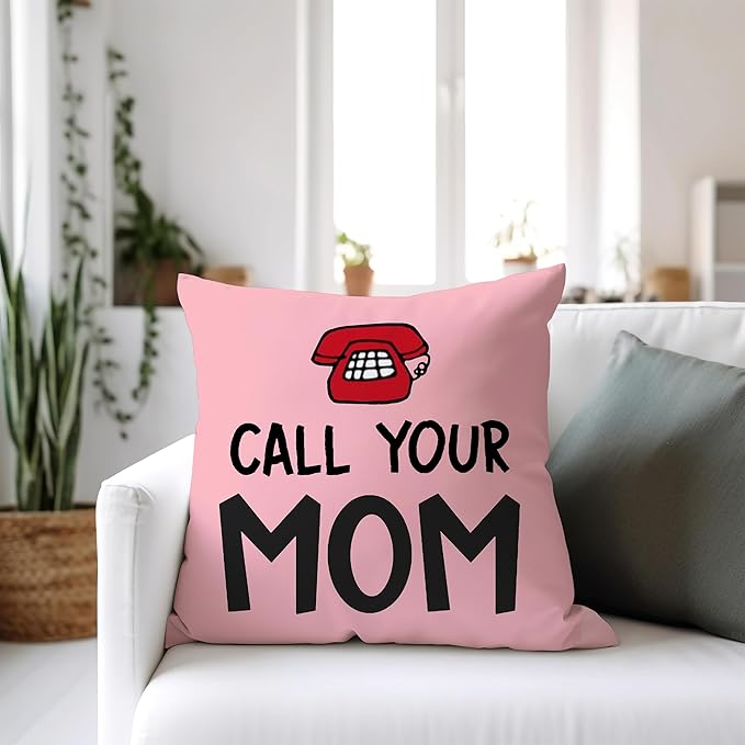 College Dorm Decor, Funny Call Your Mom Pillow Covers 18x18 Double-Sided, Back to School Gifts for Students, Gifts for College Students Girls Boys Freshmen, Dorm Room Accessories（Pink）
